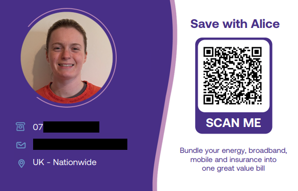 Alice, Utility Warehouse (UW) Business Card